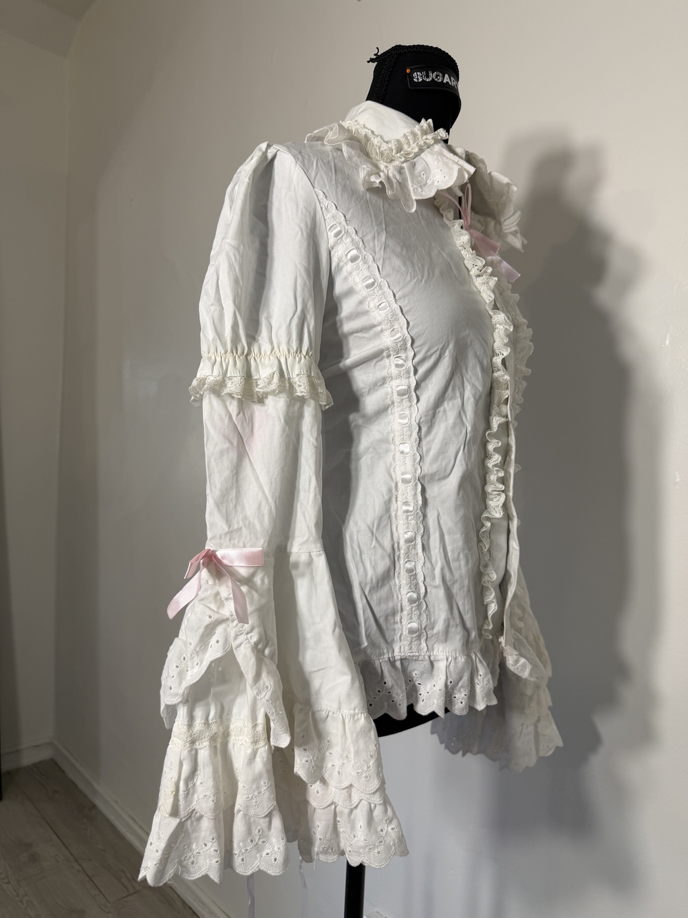 Victorian-Inspired Ruffled White Women's Blouse - Picture 13 of 14